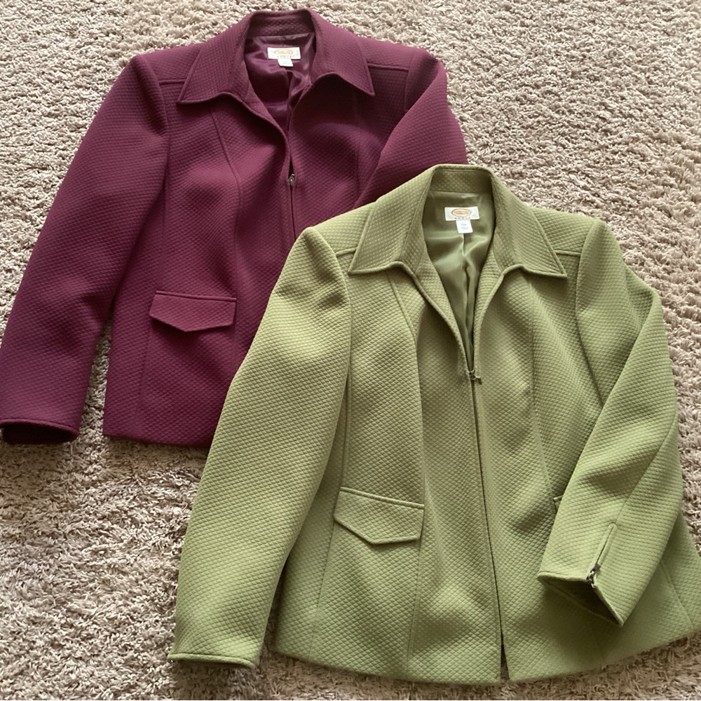 Talbots 14W Women's Classic Blazer Jacket Wine / Maroon & Olive Green Zip Jacket